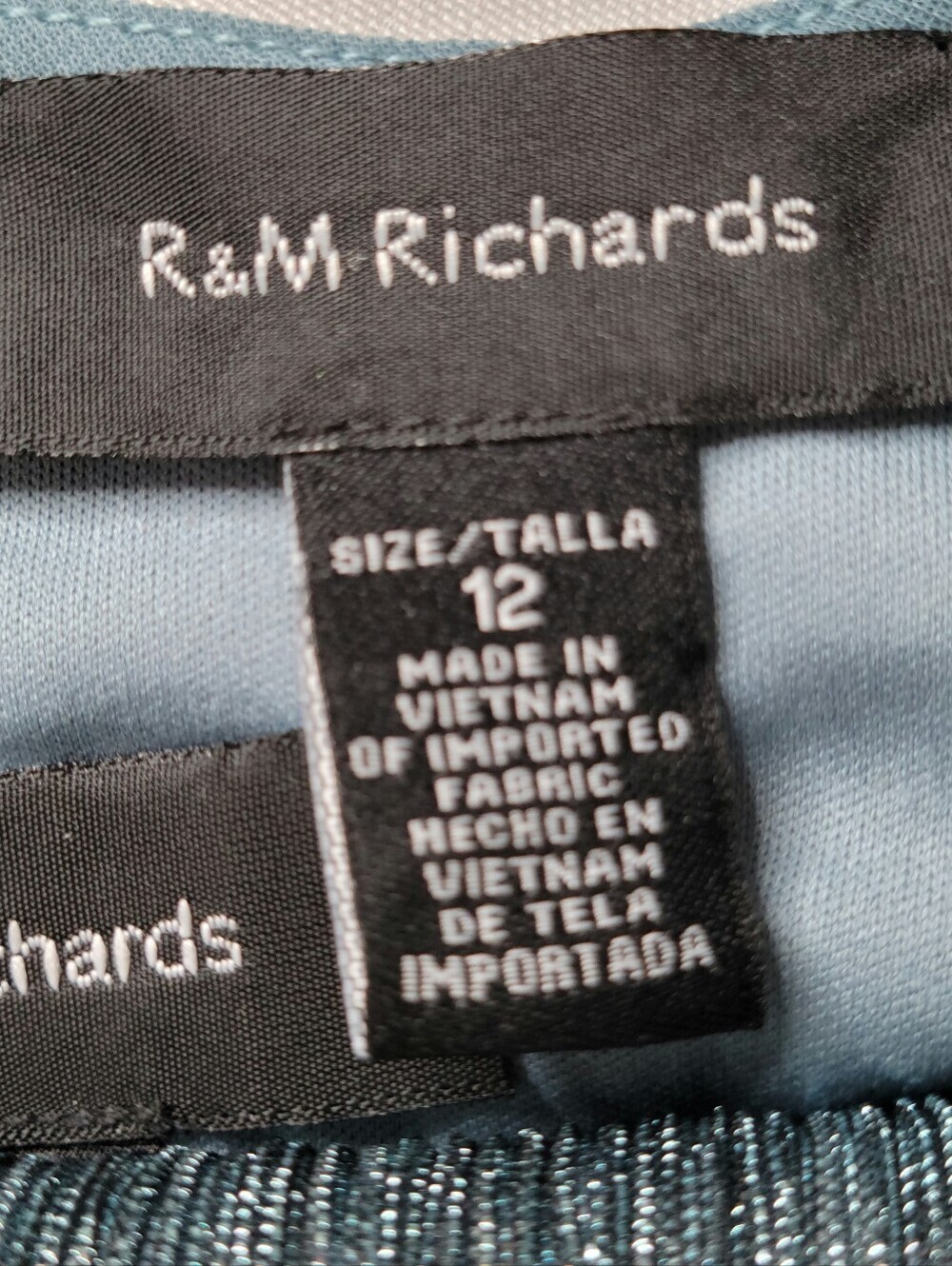 R&M Richards 3 Pc Pant Suit Set Size 12 Teal Metallic Tank Pants Chiffon Jacket - Picture 9 of 13